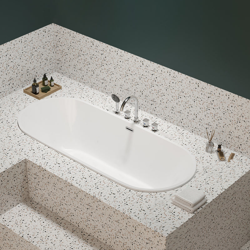 Modern White Ellipse Embedded Bathtub Acrylic with Drain Bath Tub Tub Only Tub with Silver 5-Piece Set Clearhalo 'Bathroom Remodel & Bathroom Fixtures' 'Bathtubs' 'Home Improvement' 'home_improvement' 'home_improvement_bathtubs' 'Showers & Bathtubs' 6548295