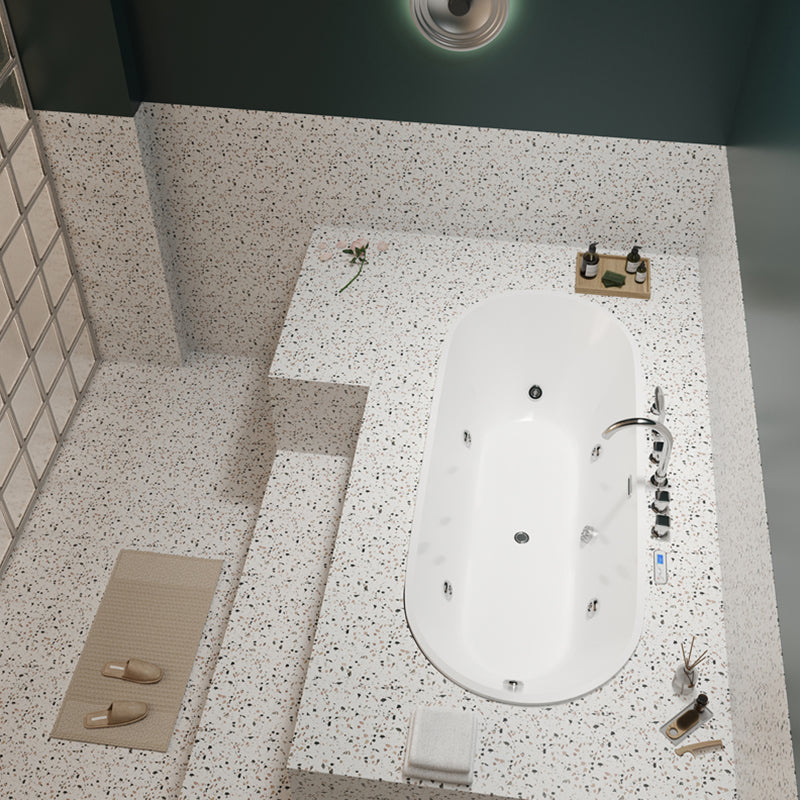 Modern White Ellipse Embedded Bathtub Acrylic with Drain Bath Tub Massage & Thermostat Tub with Silver 5-Piece Set Clearhalo 'Bathroom Remodel & Bathroom Fixtures' 'Bathtubs' 'Home Improvement' 'home_improvement' 'home_improvement_bathtubs' 'Showers & Bathtubs' 6548297