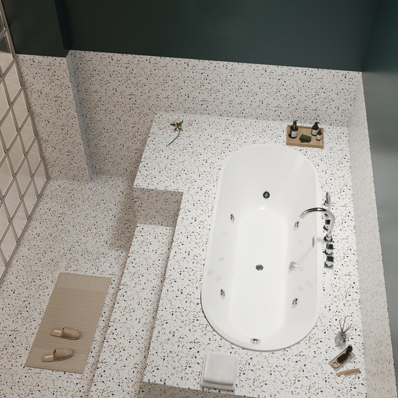 Modern White Ellipse Embedded Bathtub Acrylic with Drain Bath Tub Massage Tub with Silver 5-Piece Set Clearhalo 'Bathroom Remodel & Bathroom Fixtures' 'Bathtubs' 'Home Improvement' 'home_improvement' 'home_improvement_bathtubs' 'Showers & Bathtubs' 6548299