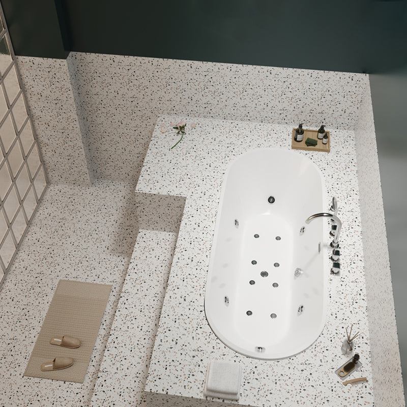 Modern White Ellipse Embedded Bathtub Acrylic with Drain Bath Tub Message & Bubble & Chromatherapy Tub with Silver 5-Piece Set Clearhalo 'Bathroom Remodel & Bathroom Fixtures' 'Bathtubs' 'Home Improvement' 'home_improvement' 'home_improvement_bathtubs' 'Showers & Bathtubs' 6548301