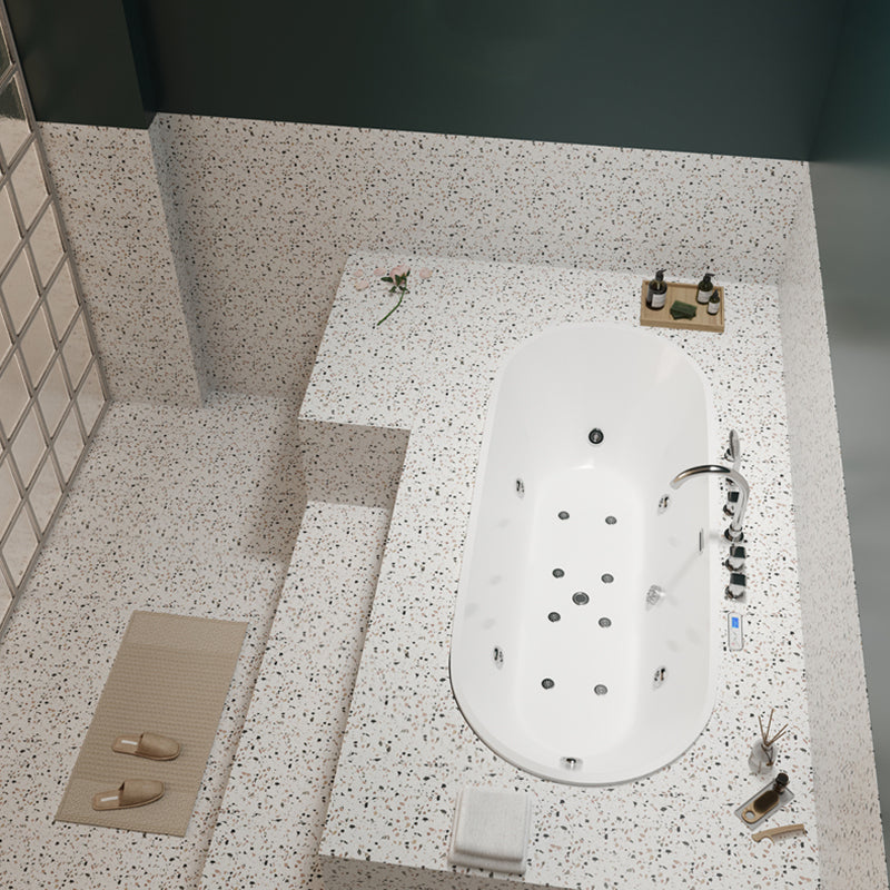 Modern White Ellipse Embedded Bathtub Acrylic with Drain Bath Tub Message & Temperature & Bubble & Light Tub with Silver 5-Piece Set Clearhalo 'Bathroom Remodel & Bathroom Fixtures' 'Bathtubs' 'Home Improvement' 'home_improvement' 'home_improvement_bathtubs' 'Showers & Bathtubs' 6548303