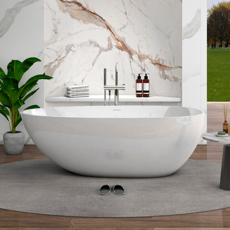 Modern Ellipse Stone Bathtub Freestand Soaking Bathtub with Overflow Hole Gloss White Clearhalo 'Bathroom Remodel & Bathroom Fixtures' 'Bathtubs' 'Home Improvement' 'home_improvement' 'home_improvement_bathtubs' 'Showers & Bathtubs' 6548313