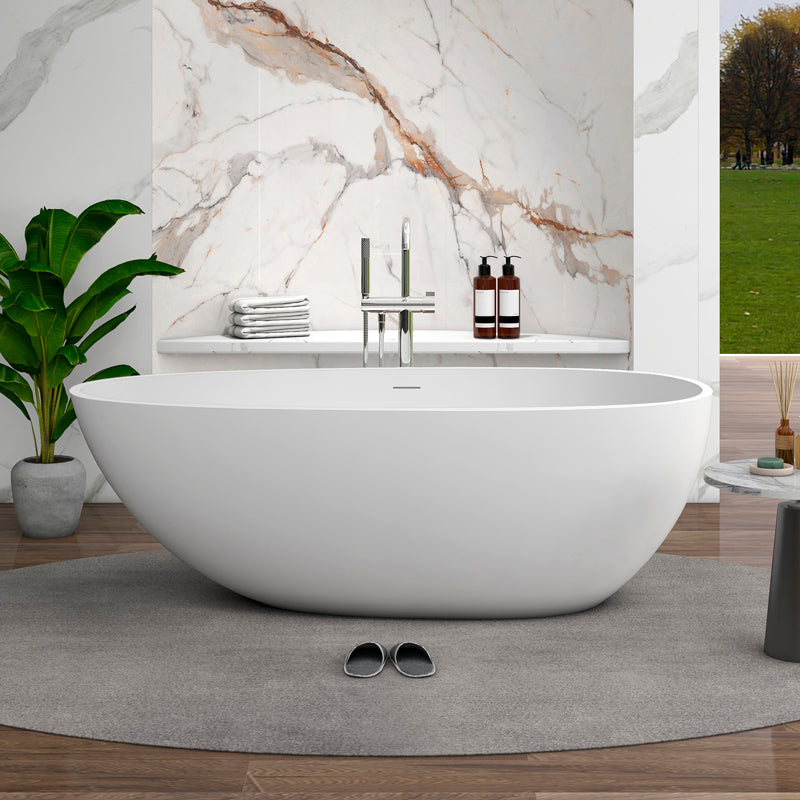 Modern Ellipse Stone Bathtub Freestand Soaking Bathtub with Overflow Hole Matte White Clearhalo 'Bathroom Remodel & Bathroom Fixtures' 'Bathtubs' 'Home Improvement' 'home_improvement' 'home_improvement_bathtubs' 'Showers & Bathtubs' 6548315