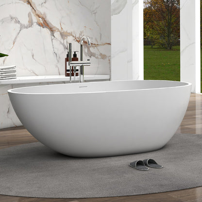 Modern Ellipse Stone Bathtub Freestand Soaking Bathtub with Overflow Hole Matte White 51"L x 28"W x 21"H Clearhalo 'Bathroom Remodel & Bathroom Fixtures' 'Bathtubs' 'Home Improvement' 'home_improvement' 'home_improvement_bathtubs' 'Showers & Bathtubs' 6548316