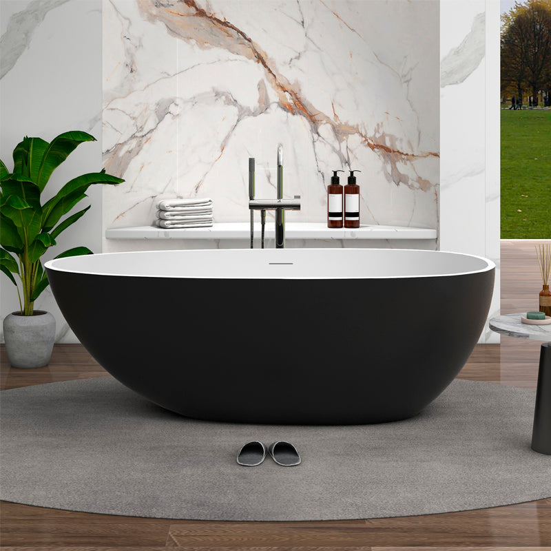 Modern Ellipse Stone Bathtub Freestand Soaking Bathtub with Overflow Hole Black White Clearhalo 'Bathroom Remodel & Bathroom Fixtures' 'Bathtubs' 'Home Improvement' 'home_improvement' 'home_improvement_bathtubs' 'Showers & Bathtubs' 6548317