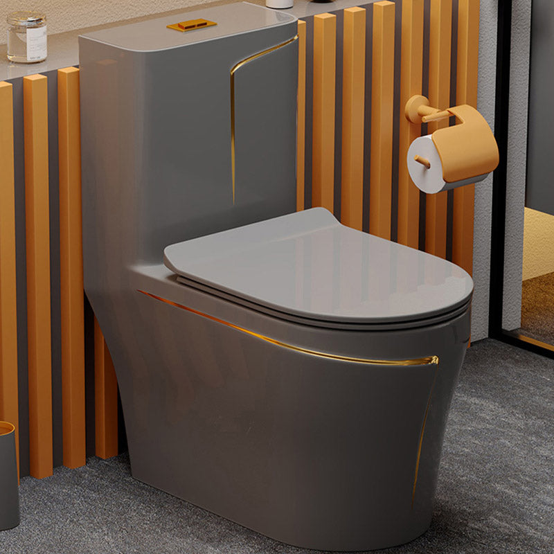 Skirted Flush Toilet Floor Mount Traditional One-Piece Toilet with Slow Close Seat 15"L x 27"W x 30"H Grey/ Gold 12" Clearhalo 'Bathroom Remodel & Bathroom Fixtures' 'Home Improvement' 'home_improvement' 'home_improvement_toilets' 'Toilets & Bidets' 'Toilets' 6549106