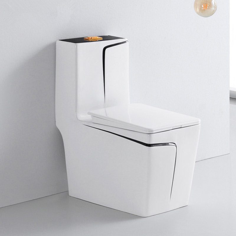 Skirted Flush Toilet Floor Mount Traditional One-Piece Toilet with Slow Close Seat 13"L x 27"W x 30"H Black/ White Clearhalo 'Bathroom Remodel & Bathroom Fixtures' 'Home Improvement' 'home_improvement' 'home_improvement_toilets' 'Toilets & Bidets' 'Toilets' 6549107