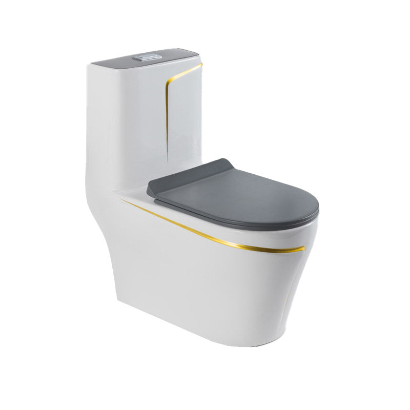 Skirted Flush Toilet Floor Mount Traditional One-Piece Toilet with Slow Close Seat 15"L x 27"W x 30"H White/ Gold Clearhalo 'Bathroom Remodel & Bathroom Fixtures' 'Home Improvement' 'home_improvement' 'home_improvement_toilets' 'Toilets & Bidets' 'Toilets' 6549118