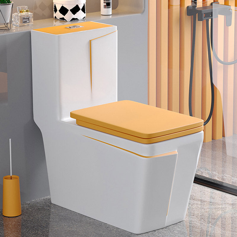 Skirted Toilet Floor Traditional Mount One-Piece Toilet with Slow Close Seat 13"L x 27"W x 30"H White/ Orange Clearhalo 'Bathroom Remodel & Bathroom Fixtures' 'Home Improvement' 'home_improvement' 'home_improvement_toilets' 'Toilets & Bidets' 'Toilets' 6549194