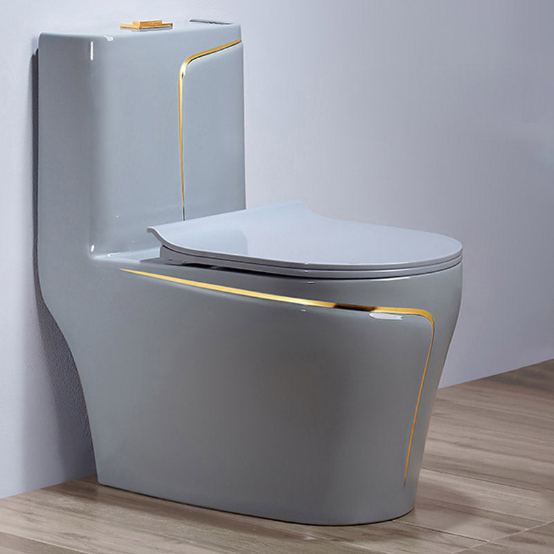 Skirted Toilet Floor Traditional Mount One-Piece Toilet with Slow Close Seat 15"L x 27"W x 30"H Grey/ Gold Clearhalo 'Bathroom Remodel & Bathroom Fixtures' 'Home Improvement' 'home_improvement' 'home_improvement_toilets' 'Toilets & Bidets' 'Toilets' 6549203