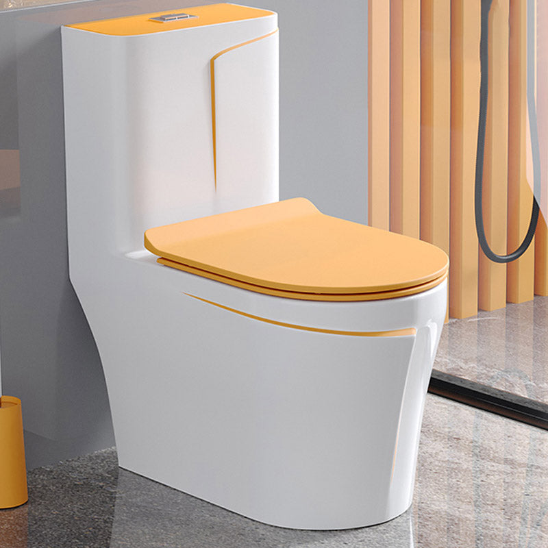 Skirted Toilet Floor Traditional Mount One-Piece Toilet with Slow Close Seat 15"L x 27"W x 30"H White/ Orange Clearhalo 'Bathroom Remodel & Bathroom Fixtures' 'Home Improvement' 'home_improvement' 'home_improvement_toilets' 'Toilets & Bidets' 'Toilets' 6549207