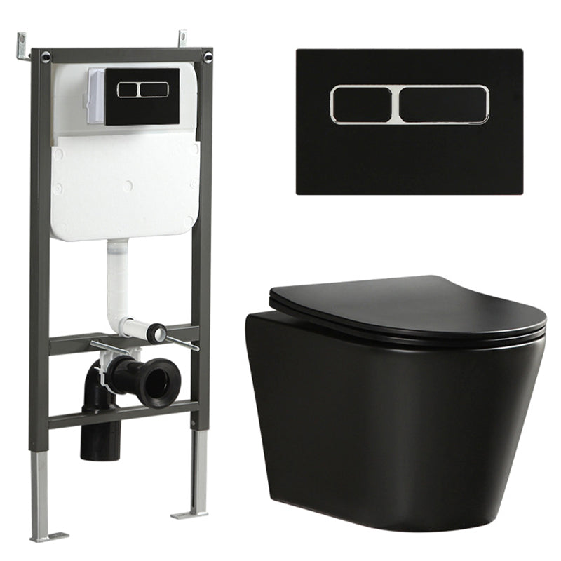 Wall Mount Flush Toilet One-Piece Toilet Contemporary Porcelain Toilet 14"L x 19"W x 15"H Black Toilet with Tanker Clearhalo 'Bathroom Remodel & Bathroom Fixtures' 'Home Improvement' 'home_improvement' 'home_improvement_toilets' 'Toilets & Bidets' 'Toilets' 6549280