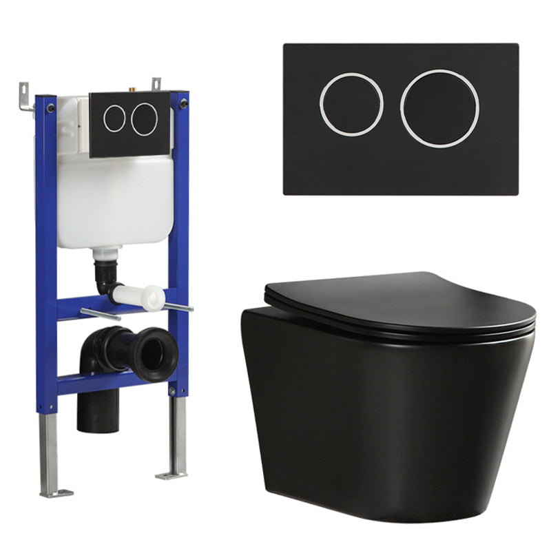 Wall Mount Flush Toilet One-Piece Toilet Contemporary Porcelain Toilet 14"L x 19"W x 15"H Black Toilet with Low Tanker Clearhalo 'Bathroom Remodel & Bathroom Fixtures' 'Home Improvement' 'home_improvement' 'home_improvement_toilets' 'Toilets & Bidets' 'Toilets' 6549284
