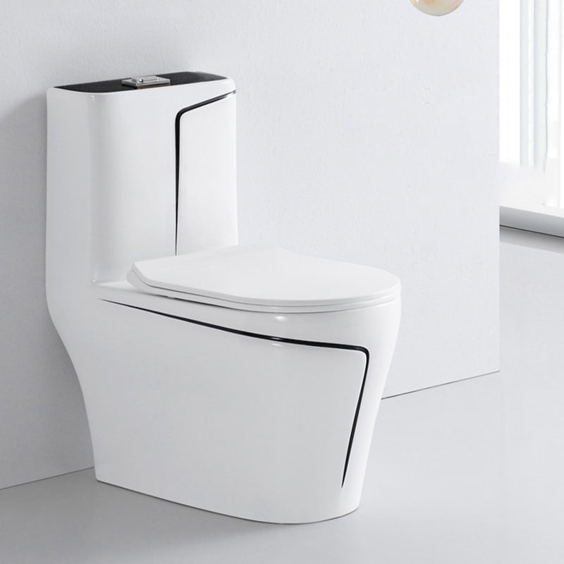 Skirted Toilet Traditional Floor Mount One-Piece Toilet with Slow Close Seat 15"L x 27"W x 29"H Black/ White 12" Clearhalo 'Bathroom Remodel & Bathroom Fixtures' 'Home Improvement' 'home_improvement' 'home_improvement_toilets' 'Toilets & Bidets' 'Toilets' 6549317