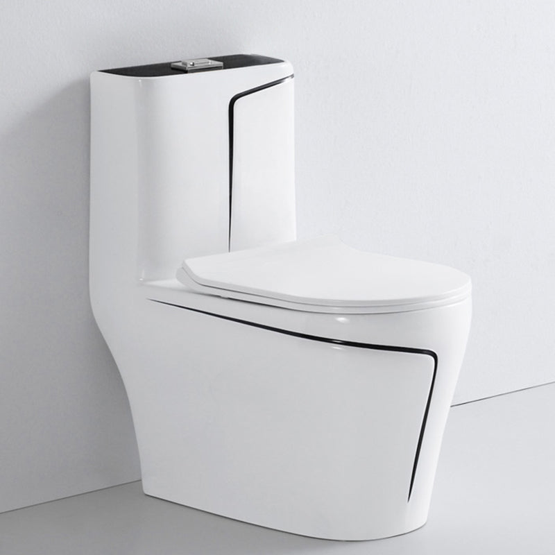 Skirted Toilet Traditional Floor Mount One-Piece Toilet with Slow Close Seat 15"L x 27"W x 29"H Black/ White Clearhalo 'Bathroom Remodel & Bathroom Fixtures' 'Home Improvement' 'home_improvement' 'home_improvement_toilets' 'Toilets & Bidets' 'Toilets' 6549318