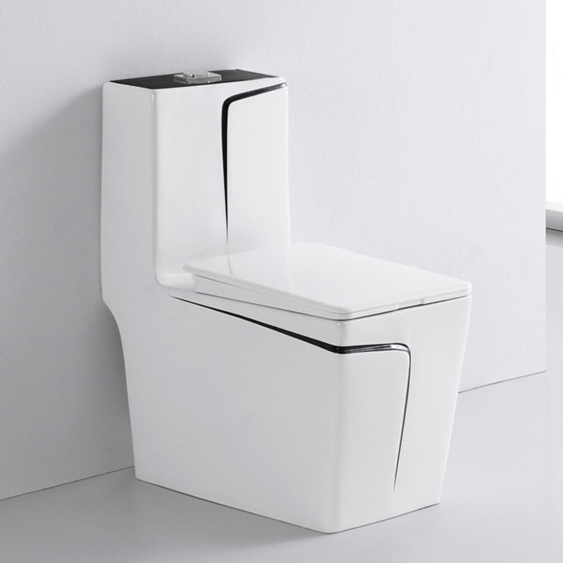 Skirted Toilet Traditional Floor Mount One-Piece Toilet with Slow Close Seat 14"L x 27"W x 31"H Black/ White Clearhalo 'Bathroom Remodel & Bathroom Fixtures' 'Home Improvement' 'home_improvement' 'home_improvement_toilets' 'Toilets & Bidets' 'Toilets' 6549320