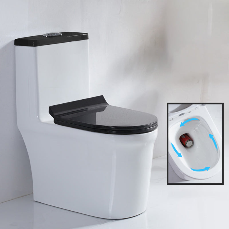 Skirted Toilet Traditional Floor Mount One-Piece Toilet with Slow Close Seat 15"L x 27"W x 30"H Black/ White Clearhalo 'Bathroom Remodel & Bathroom Fixtures' 'Home Improvement' 'home_improvement' 'home_improvement_toilets' 'Toilets & Bidets' 'Toilets' 6549335