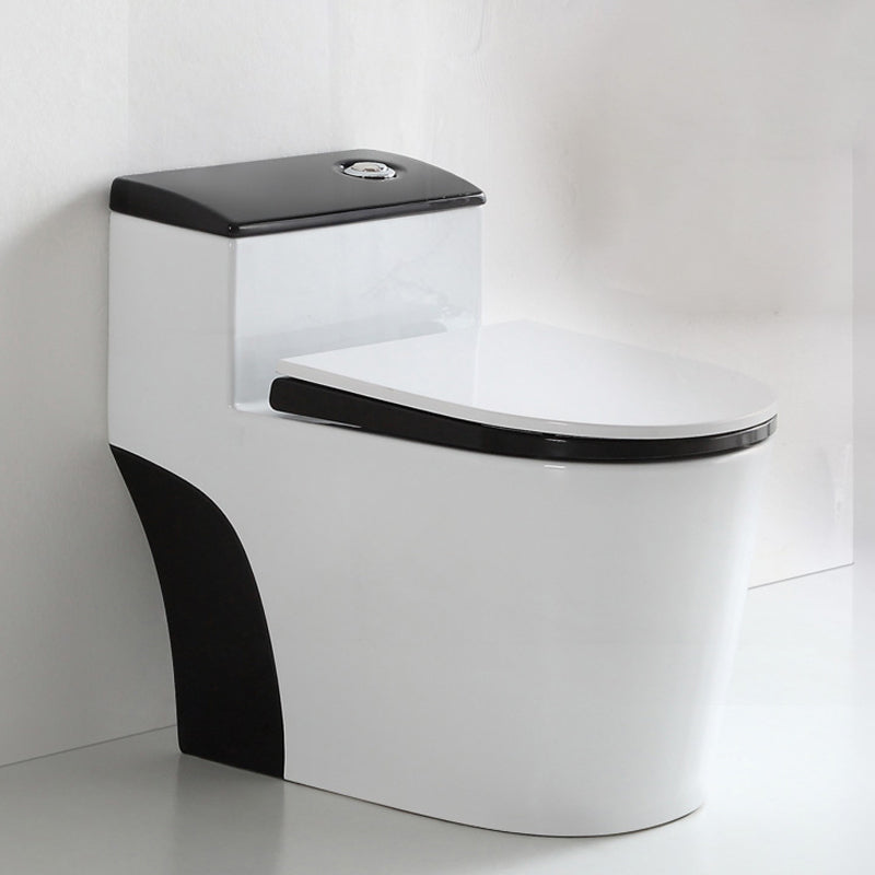 Skirted Toilet Traditional Floor Mount One-Piece Toilet with Slow Close Seat 15"L x 28"W x 25"H Black/ White Clearhalo 'Bathroom Remodel & Bathroom Fixtures' 'Home Improvement' 'home_improvement' 'home_improvement_toilets' 'Toilets & Bidets' 'Toilets' 6549342