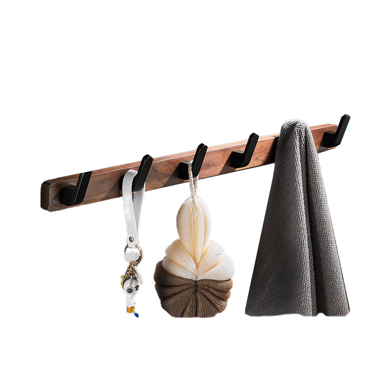 Wood & Aluminum Bath Hardware Set Brown Bathroom Accessory Kit Towel Robe Hook (Row Hooks) Clearhalo 'Bathroom Hardware Sets' 'Bathroom Hardware' 'Bathroom Remodel & Bathroom Fixtures' 'bathroom_hardware_sets' 'Home Improvement' 'home_improvement' 'home_improvement_bathroom_hardware_sets' 6550514