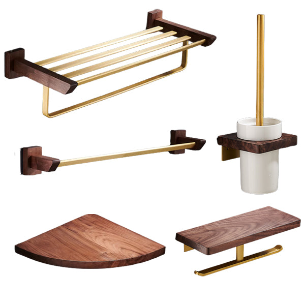 Traditional Bathroom Accessory Kit Bath Shelf Paper Holder Gold Bathroom Set 5-Piece Set (Toilet Brush) Clearhalo 'Bathroom Hardware Sets' 'Bathroom Hardware' 'Bathroom Remodel & Bathroom Fixtures' 'bathroom_hardware_sets' 'Home Improvement' 'home_improvement' 'home_improvement_bathroom_hardware_sets' 6550564