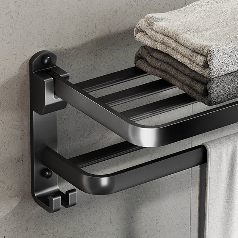 Contemporary Black Finish Bathroom Accessory Set with Bath Shelf/Towel Bar Clearhalo 'Bathroom Hardware Sets' 'Bathroom Hardware' 'Bathroom Remodel & Bathroom Fixtures' 'bathroom_hardware_sets' 'Home Improvement' 'home_improvement' 'home_improvement_bathroom_hardware_sets' 6550690