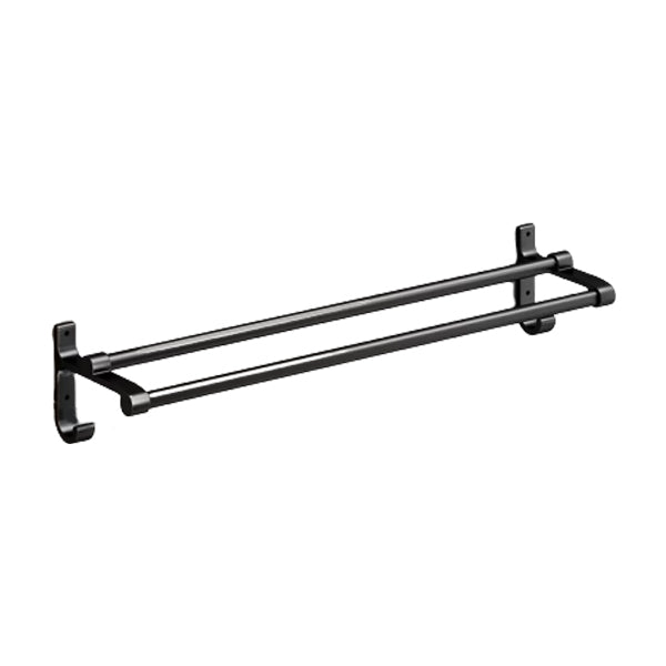 Classic Bath Hardware Set in Aluminum Black Finish Robe Hooks/ Towel Bar Double Layer Towel Bar Clearhalo 'Bathroom Hardware Sets' 'Bathroom Hardware' 'Bathroom Remodel & Bathroom Fixtures' 'bathroom_hardware_sets' 'Home Improvement' 'home_improvement' 'home_improvement_bathroom_hardware_sets' 6550737