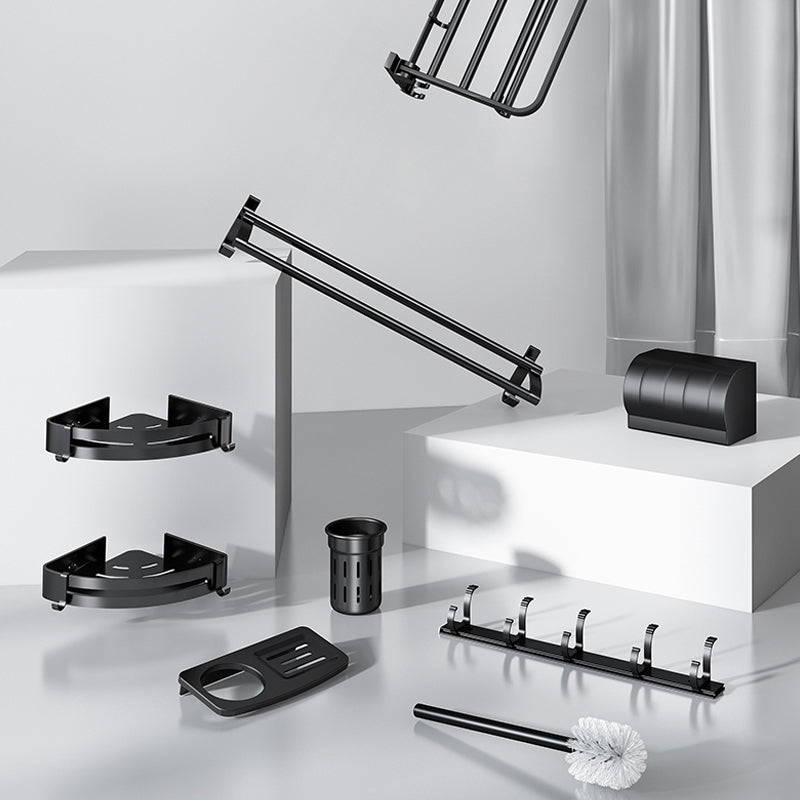 Classic Bath Hardware Set in Aluminum Black Finish Robe Hooks/ Towel Bar Clearhalo 'Bathroom Hardware Sets' 'Bathroom Hardware' 'Bathroom Remodel & Bathroom Fixtures' 'bathroom_hardware_sets' 'Home Improvement' 'home_improvement' 'home_improvement_bathroom_hardware_sets' 6550742