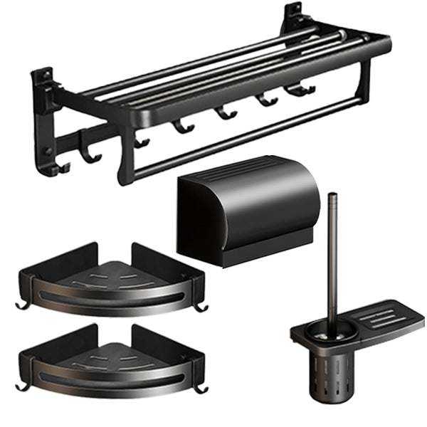 Classic Bath Hardware Set in Aluminum Black Finish Robe Hooks/ Towel Bar Vertical 5-Piece (Toilet Paper Holder) Clearhalo 'Bathroom Hardware Sets' 'Bathroom Hardware' 'Bathroom Remodel & Bathroom Fixtures' 'bathroom_hardware_sets' 'Home Improvement' 'home_improvement' 'home_improvement_bathroom_hardware_sets' 6550770