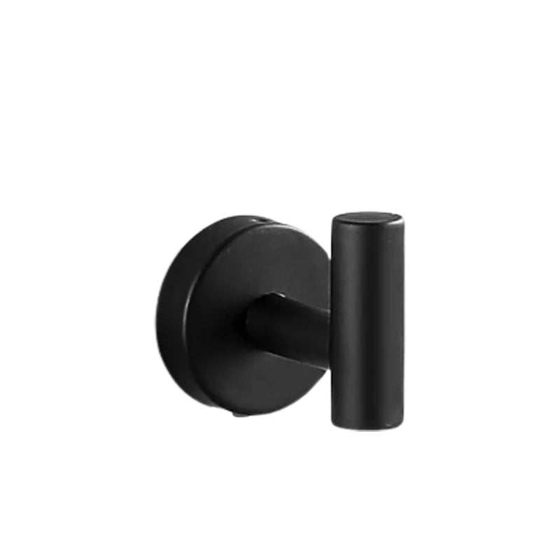 Modern Stainless Steel Bathroom Hardware Set Brushed Chrome Towel Bar/Ring & Robe Hooks Black Towel Robe Hook (Round) Clearhalo 'Bathroom Hardware Sets' 'Bathroom Hardware' 'Bathroom Remodel & Bathroom Fixtures' 'bathroom_hardware_sets' 'Home Improvement' 'home_improvement' 'home_improvement_bathroom_hardware_sets' 6550797