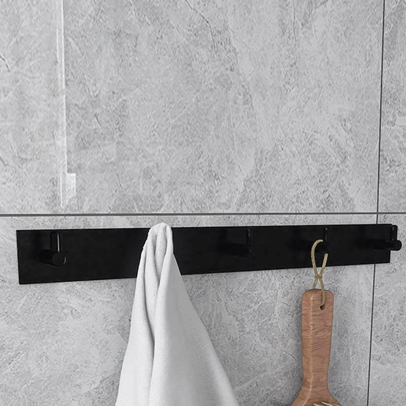 Black 6-Piece Bathroom Accessory Set Modern Shower Curtain Rod / Robe Hook and Towel Bar Towel Robe Hook (Row Hooks) Clearhalo 'Bathroom Hardware Sets' 'Bathroom Hardware' 'Bathroom Remodel & Bathroom Fixtures' 'bathroom_hardware_sets' 'Home Improvement' 'home_improvement' 'home_improvement_bathroom_hardware_sets' 6550887