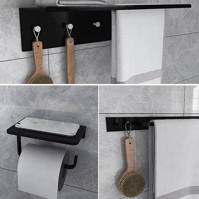 Black 6-Piece Bathroom Accessory Set Modern Shower Curtain Rod / Robe Hook and Towel Bar Towel Rack with Towel Bar and Toilet Paper Holder Clearhalo 'Bathroom Hardware Sets' 'Bathroom Hardware' 'Bathroom Remodel & Bathroom Fixtures' 'bathroom_hardware_sets' 'Home Improvement' 'home_improvement' 'home_improvement_bathroom_hardware_sets' 6550891