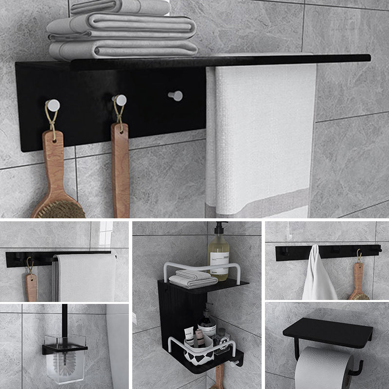 Black 6-Piece Bathroom Accessory Set Modern Shower Curtain Rod / Robe Hook and Towel Bar 6-Piece Set (Without Tower Hanger) Clearhalo 'Bathroom Hardware Sets' 'Bathroom Hardware' 'Bathroom Remodel & Bathroom Fixtures' 'bathroom_hardware_sets' 'Home Improvement' 'home_improvement' 'home_improvement_bathroom_hardware_sets' 6550892