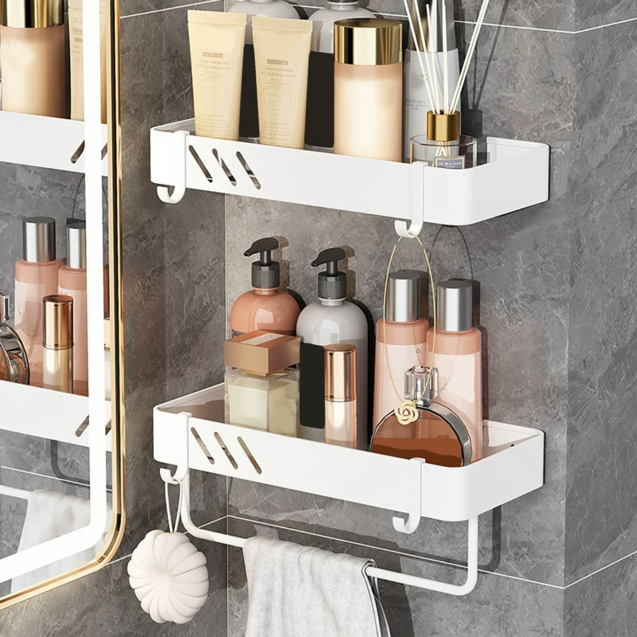 Modern White Bathroom Hardware Set Towel Bar Bath Shelf Bath Hardware Set 2-Piece Set (Square Bath Shelf) Clearhalo 'Bathroom Hardware Sets' 'Bathroom Hardware' 'Bathroom Remodel & Bathroom Fixtures' 'bathroom_hardware_sets' 'Home Improvement' 'home_improvement' 'home_improvement_bathroom_hardware_sets' 6550943