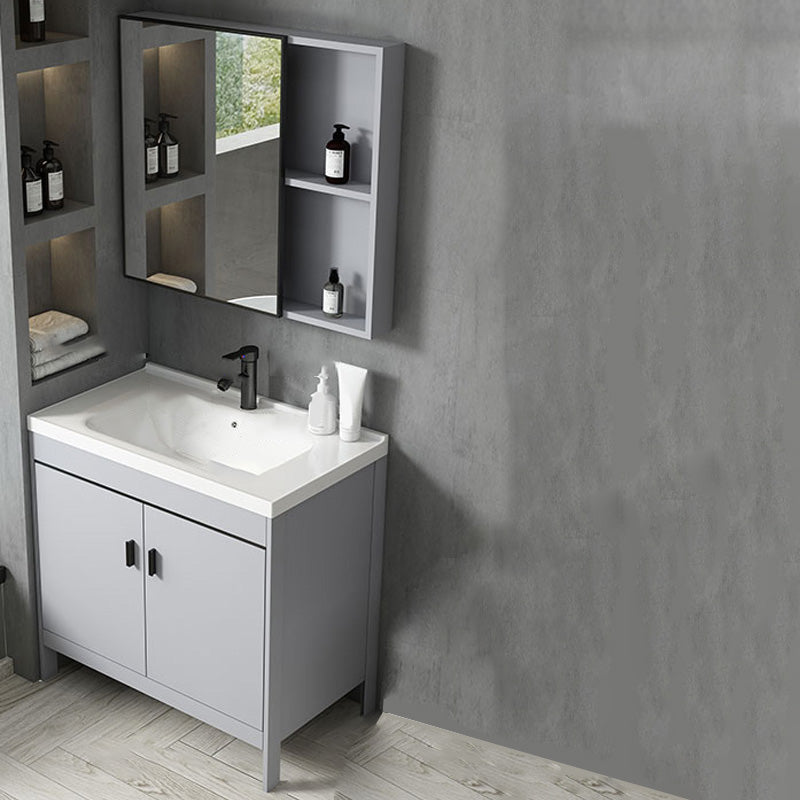Contemporary Sink Vanity Freestanding Mirror Cabinet Open Console with Sink Set Vanity & Faucet & Mirror Cabinet 31.9"L x 18.9"W x 31.9"H Clearhalo 'Bathroom Remodel & Bathroom Fixtures' 'Bathroom Vanities' 'bathroom_vanities' 'Home Improvement' 'home_improvement' 'home_improvement_bathroom_vanities' 6555363