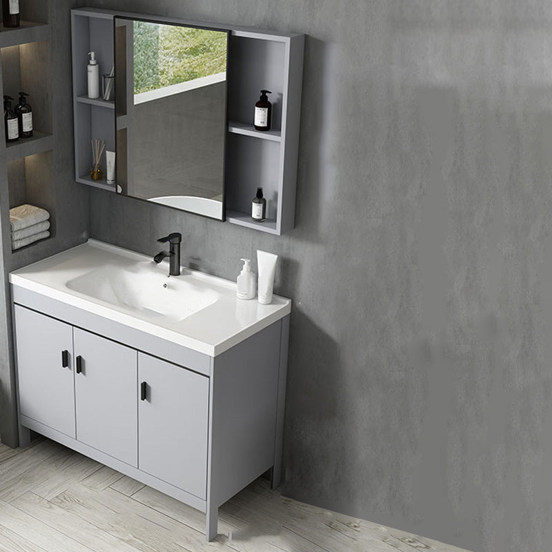 Contemporary Sink Vanity Freestanding Mirror Cabinet Open Console with Sink Set Vanity & Faucet & Mirror Cabinet 35.8"L x 18.9"W x 31.9"H Clearhalo 'Bathroom Remodel & Bathroom Fixtures' 'Bathroom Vanities' 'bathroom_vanities' 'Home Improvement' 'home_improvement' 'home_improvement_bathroom_vanities' 6555367
