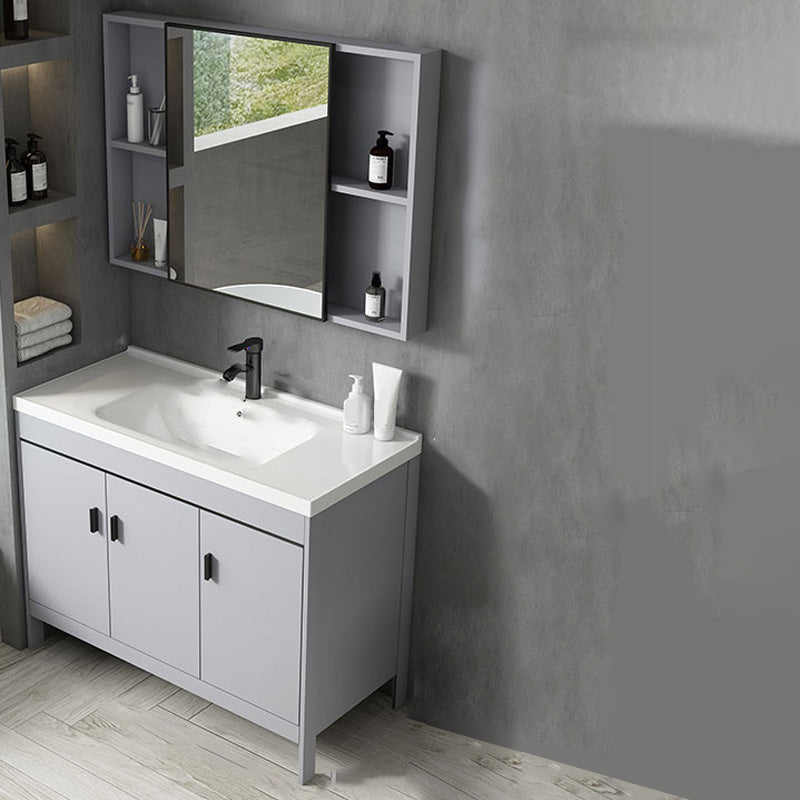 Contemporary Sink Vanity Freestanding Mirror Cabinet Open Console with Sink Set Vanity & Faucet & Mirror Cabinet 39.8"L x 18.9"W x 31.9"H Clearhalo 'Bathroom Remodel & Bathroom Fixtures' 'Bathroom Vanities' 'bathroom_vanities' 'Home Improvement' 'home_improvement' 'home_improvement_bathroom_vanities' 6555372