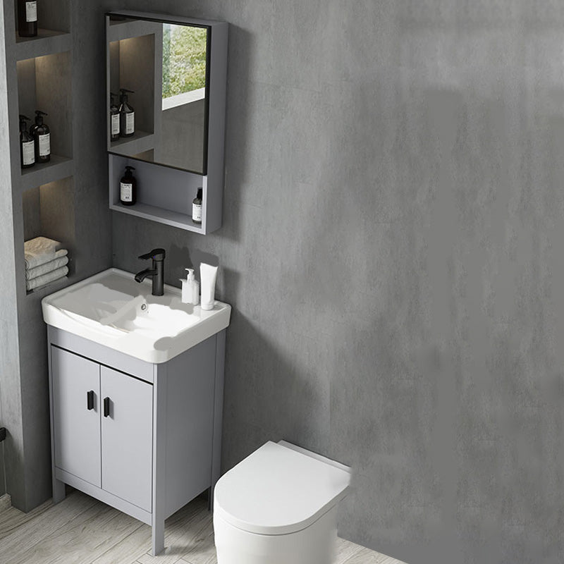 Contemporary Sink Vanity Freestanding Mirror Cabinet Open Console with Sink Set Vanity & Faucet & Mirror Cabinet 20.1"L x 14.2"W x 31.9"H Clearhalo 'Bathroom Remodel & Bathroom Fixtures' 'Bathroom Vanities' 'bathroom_vanities' 'Home Improvement' 'home_improvement' 'home_improvement_bathroom_vanities' 6555381