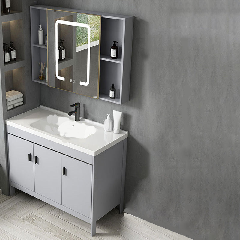 Contemporary Sink Vanity Freestanding Mirror Cabinet Open Console with Sink Set Vanity & Faucet & Smart Medicine Cabinet 39.8"L x 18.9"W x 31.9"H Clearhalo 'Bathroom Remodel & Bathroom Fixtures' 'Bathroom Vanities' 'bathroom_vanities' 'Home Improvement' 'home_improvement' 'home_improvement_bathroom_vanities' 6555382