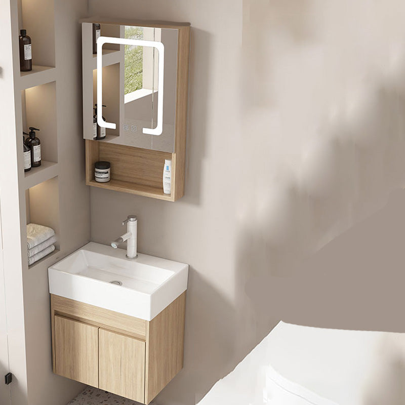 Basic Wooden Sink Vanity Wall-Mounted Vanity Cabinet with Mirror Cabinet Vanity & Faucet & Smart Medicine Cabinet 21"L x 14"W x 19"H Clearhalo 'Bathroom Remodel & Bathroom Fixtures' 'Bathroom Vanities' 'bathroom_vanities' 'Home Improvement' 'home_improvement' 'home_improvement_bathroom_vanities' 6555402