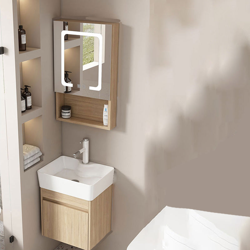 Basic Wooden Sink Vanity Wall-Mounted Vanity Cabinet with Mirror Cabinet Vanity & Faucet & Smart Medicine Cabinet 16"L x 12"W x 19"H Clearhalo 'Bathroom Remodel & Bathroom Fixtures' 'Bathroom Vanities' 'bathroom_vanities' 'Home Improvement' 'home_improvement' 'home_improvement_bathroom_vanities' 6555403