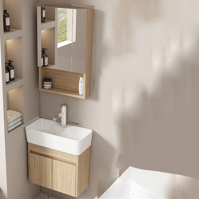 Basic Wooden Sink Vanity Wall-Mounted Vanity Cabinet with Mirror Cabinet Vanity & Faucet & Mirror Cabinet 20"L x 10"W x 19"H Clearhalo 'Bathroom Remodel & Bathroom Fixtures' 'Bathroom Vanities' 'bathroom_vanities' 'Home Improvement' 'home_improvement' 'home_improvement_bathroom_vanities' 6555404