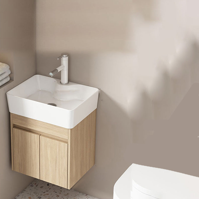 Basic Wooden Sink Vanity Wall-Mounted Vanity Cabinet with Mirror Cabinet Bathroom Vanity 19"L x 15"W x 19"H Clearhalo 'Bathroom Remodel & Bathroom Fixtures' 'Bathroom Vanities' 'bathroom_vanities' 'Home Improvement' 'home_improvement' 'home_improvement_bathroom_vanities' 6555405