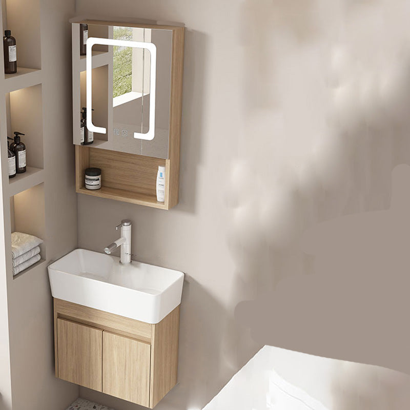 Basic Wooden Sink Vanity Wall-Mounted Vanity Cabinet with Mirror Cabinet Vanity & Faucet & Smart Medicine Cabinet 20"L x 10"W x 19"H Clearhalo 'Bathroom Remodel & Bathroom Fixtures' 'Bathroom Vanities' 'bathroom_vanities' 'Home Improvement' 'home_improvement' 'home_improvement_bathroom_vanities' 6555406