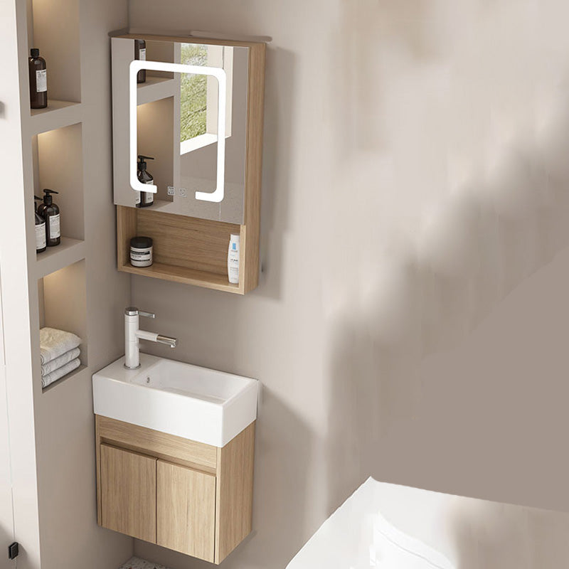 Basic Wooden Sink Vanity Wall-Mounted Vanity Cabinet with Mirror Cabinet Vanity & Faucet & Smart Medicine Cabinet 19"L x 10"W x 19"H Clearhalo 'Bathroom Remodel & Bathroom Fixtures' 'Bathroom Vanities' 'bathroom_vanities' 'Home Improvement' 'home_improvement' 'home_improvement_bathroom_vanities' 6555407