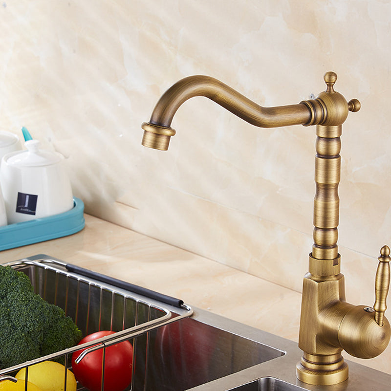 Traditional Standard Bar Faucet 1-Handle Kitchen Faucet in Gold 11" Square Clearhalo 'Home Improvement' 'home_improvement' 'home_improvement_kitchen_faucets' 'Kitchen Faucets' 'Kitchen Remodel & Kitchen Fixtures' 'Kitchen Sinks & Faucet Components' 'kitchen_faucets' 6558211
