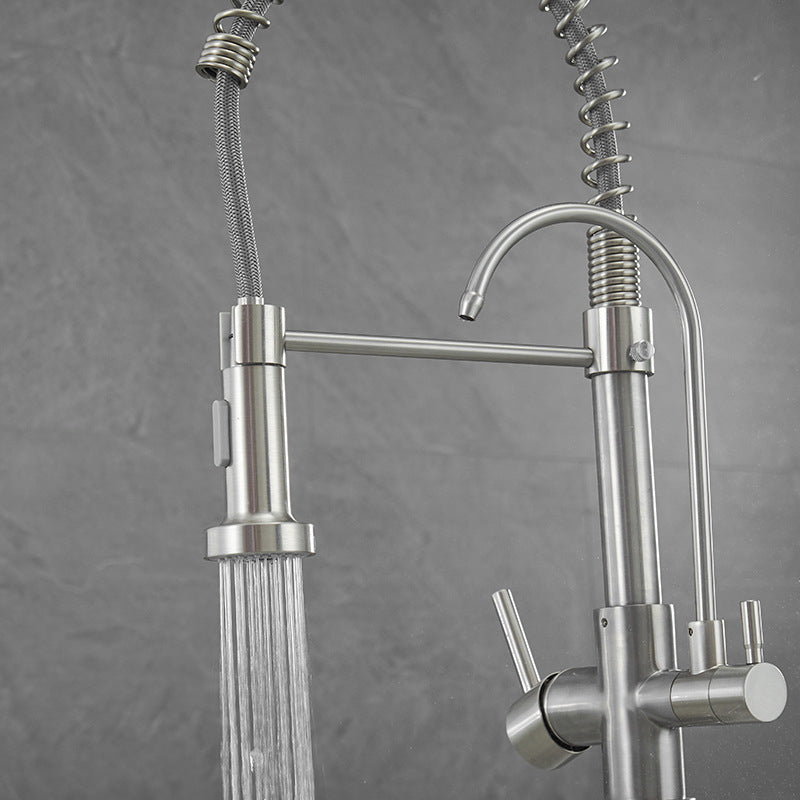 Modern Spring Spout Kitchen Faucet 2-Handle Bar Faucet with 2-Dispenser Clearhalo 'Home Improvement' 'home_improvement' 'home_improvement_kitchen_faucets' 'Kitchen Faucets' 'Kitchen Remodel & Kitchen Fixtures' 'Kitchen Sinks & Faucet Components' 'kitchen_faucets' 6558225