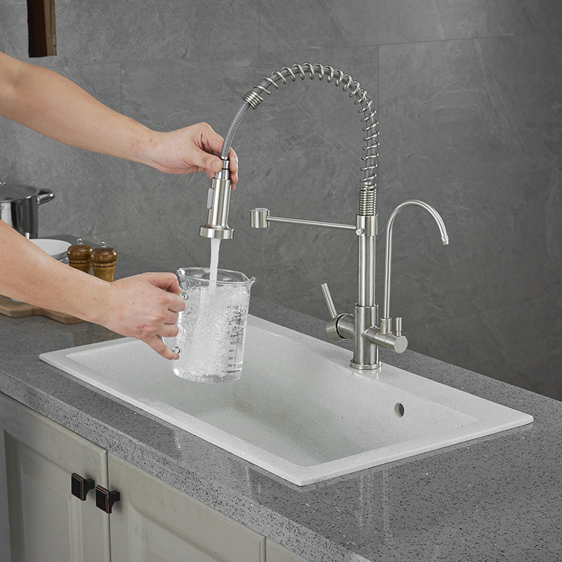 Modern Spring Spout Kitchen Faucet 2-Handle Bar Faucet with 2-Dispenser Clearhalo 'Home Improvement' 'home_improvement' 'home_improvement_kitchen_faucets' 'Kitchen Faucets' 'Kitchen Remodel & Kitchen Fixtures' 'Kitchen Sinks & Faucet Components' 'kitchen_faucets' 6558226