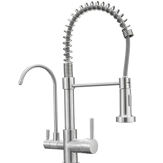 Modern Spring Spout Kitchen Faucet 2-Handle Bar Faucet with 2-Dispenser Clearhalo 'Home Improvement' 'home_improvement' 'home_improvement_kitchen_faucets' 'Kitchen Faucets' 'Kitchen Remodel & Kitchen Fixtures' 'Kitchen Sinks & Faucet Components' 'kitchen_faucets' 6558228