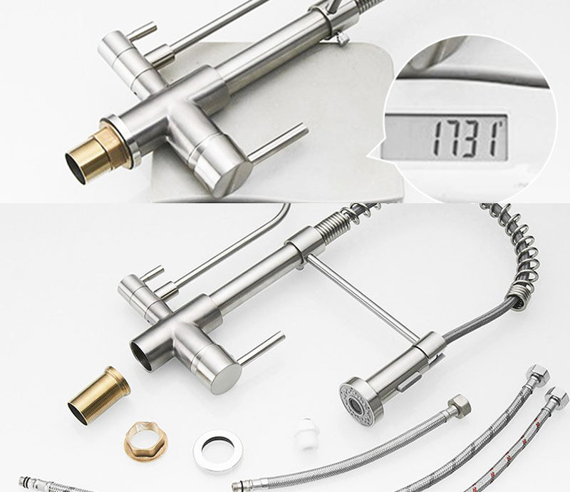 Modern Spring Spout Kitchen Faucet 2-Handle Bar Faucet with 2-Dispenser Clearhalo 'Home Improvement' 'home_improvement' 'home_improvement_kitchen_faucets' 'Kitchen Faucets' 'Kitchen Remodel & Kitchen Fixtures' 'Kitchen Sinks & Faucet Components' 'kitchen_faucets' 6558232