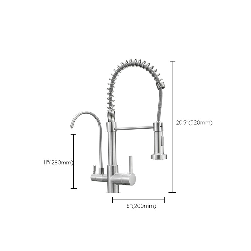 Modern Spring Spout Kitchen Faucet 2-Handle Bar Faucet with 2-Dispenser Clearhalo 'Home Improvement' 'home_improvement' 'home_improvement_kitchen_faucets' 'Kitchen Faucets' 'Kitchen Remodel & Kitchen Fixtures' 'Kitchen Sinks & Faucet Components' 'kitchen_faucets' 6558234